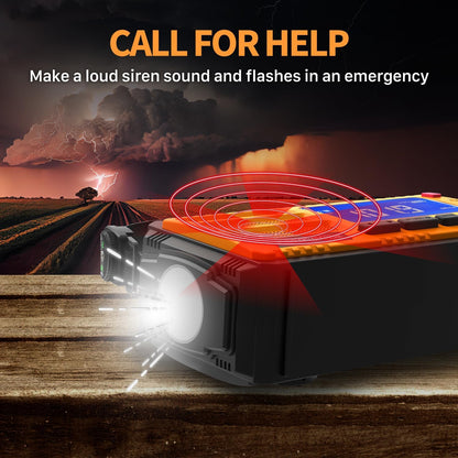 FosPower NOAA Emergency Weather Radio D8 37000mWh Portable Power Bank, AM/FM, USB/Solar/Hand Crank Charging, SOS Alarm & Flashlight for Indoor/Outdoor Emergency - Orange