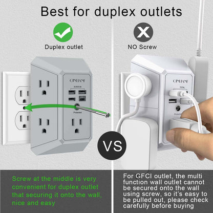 Surge Protector, QINLIANF 5 Outlet Extender with 4 USB Ports(2USB-C)