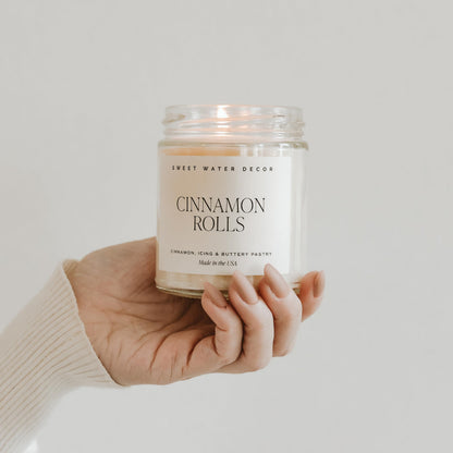 Sweet Water Decor Cinnamon Roll Candle, 9oz Clear Jar, Fall Scent