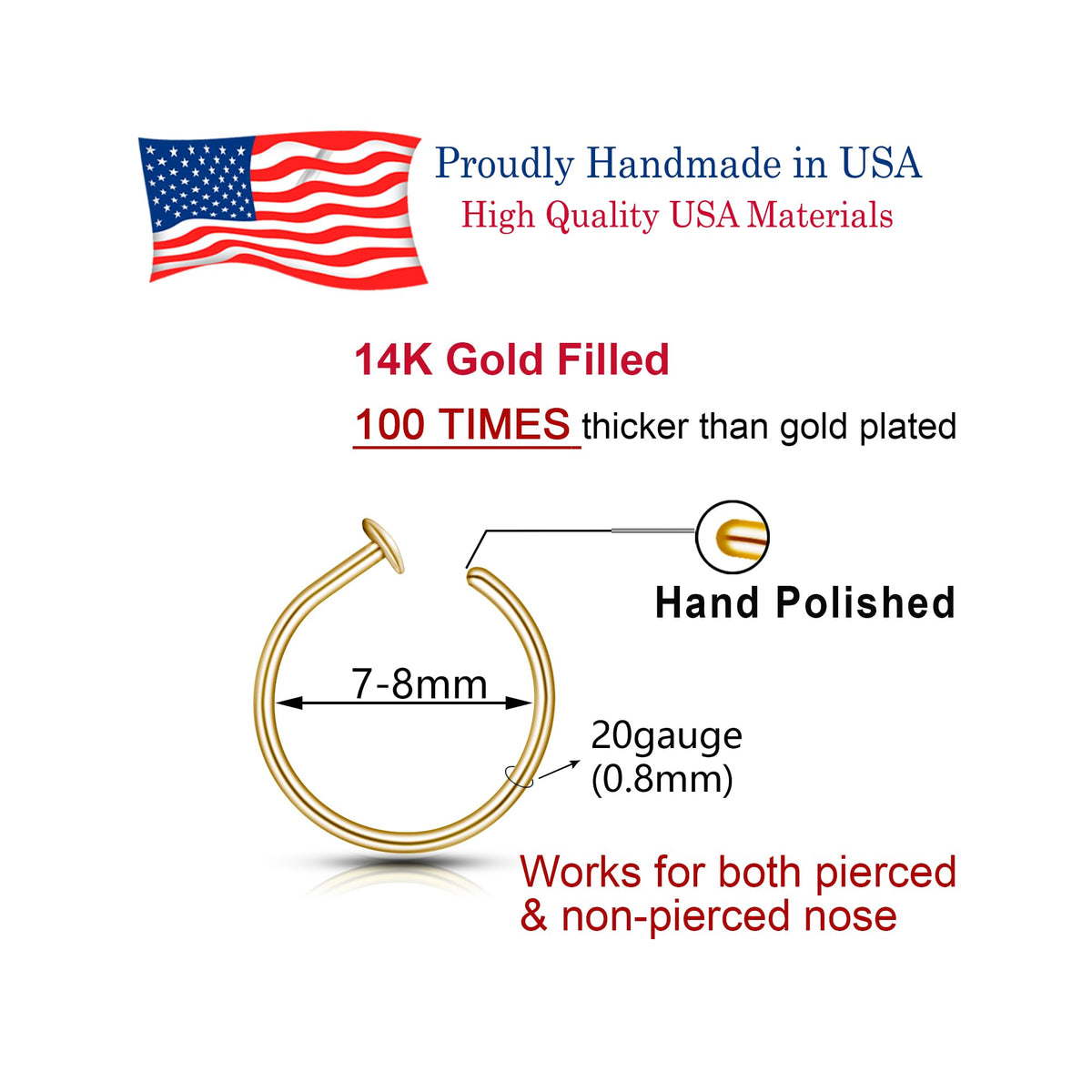 Small Thin Gold Nose Ring Hoop for Women, 20G/22G/24G, 5mm/6mm/7mm/8mm