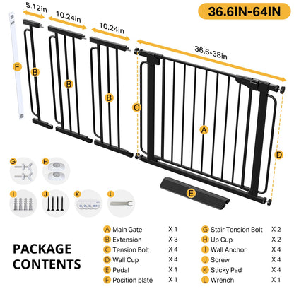 Cumbor 29.7-51.5 in Extra Wide Baby Gate for Stairs, Dog Gate Indoor Black