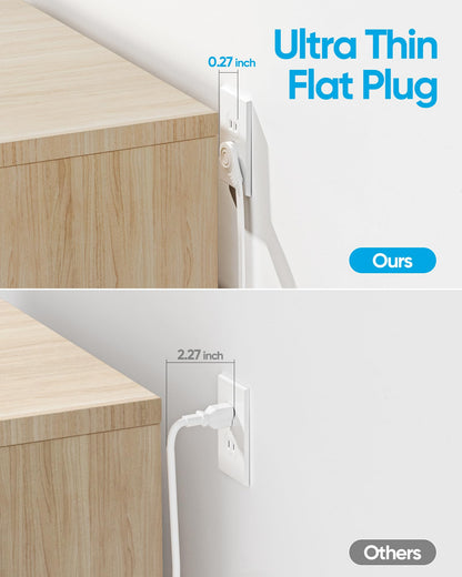 Flat Plug Power Strip with 10 FT Extension Cord, 6 Outlets 3 USB Ports(1 USB C), 3 Sided Outlet Extender for Home Office Travel Dorm Room Essentials, White