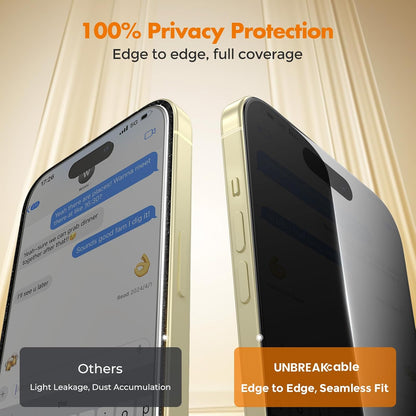 UNBREAKcable Privacy Screen Protector for iPhone 15, Full Coverage