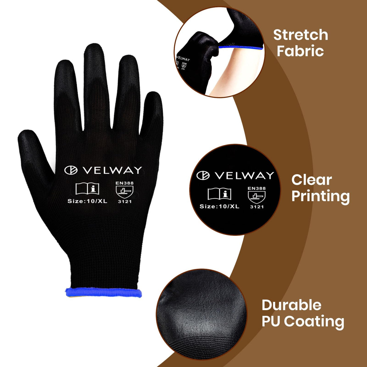 Velway 12 Pairs Work Gloves PU Coated for Men Women, Red, Size 9/L