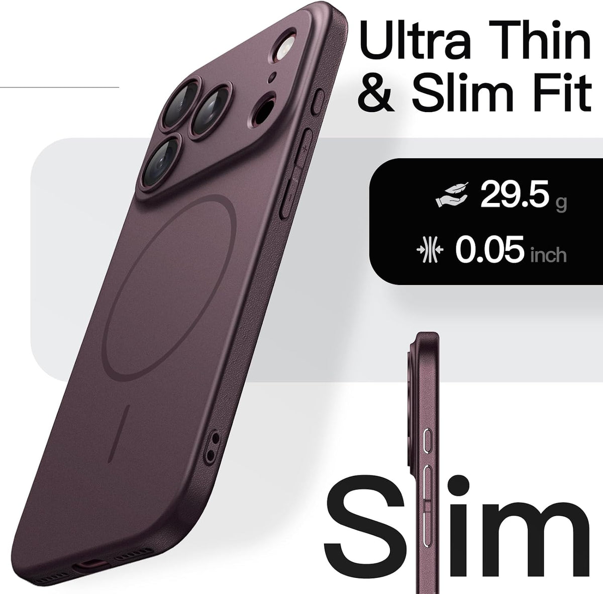 JETech Magnetic Slim Case for iPhone 18 Pro, Dark Cherry