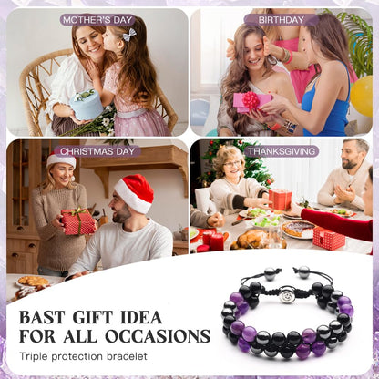 Triple Protection Bracelet - for Protect & Balance - Energy Crystal Handmade Bracelets for Men Women