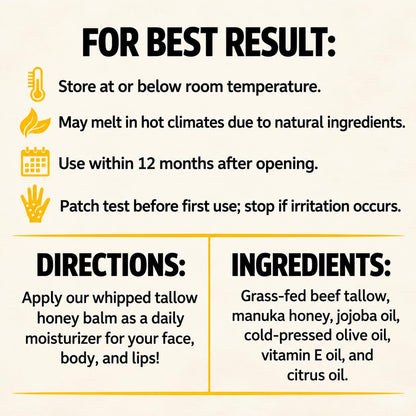 Wrath & Remedy Beef Tallow and Honey Balm, Handcrafted, Unscented, 4 oz