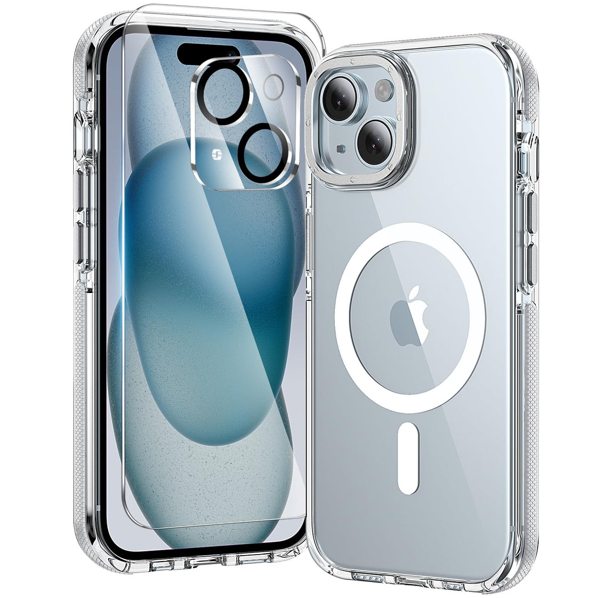 toushion 3 in 1 for iPhone 15 Plus Case Transparent