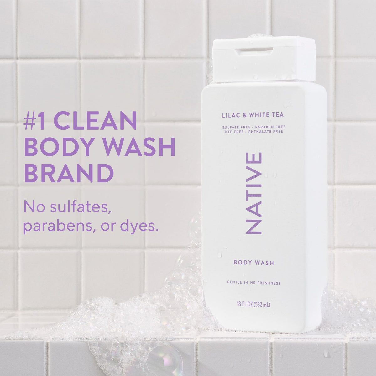 Native Clean Body Wash for Women & Men, Powder & Cotton Scent, 18 fl oz