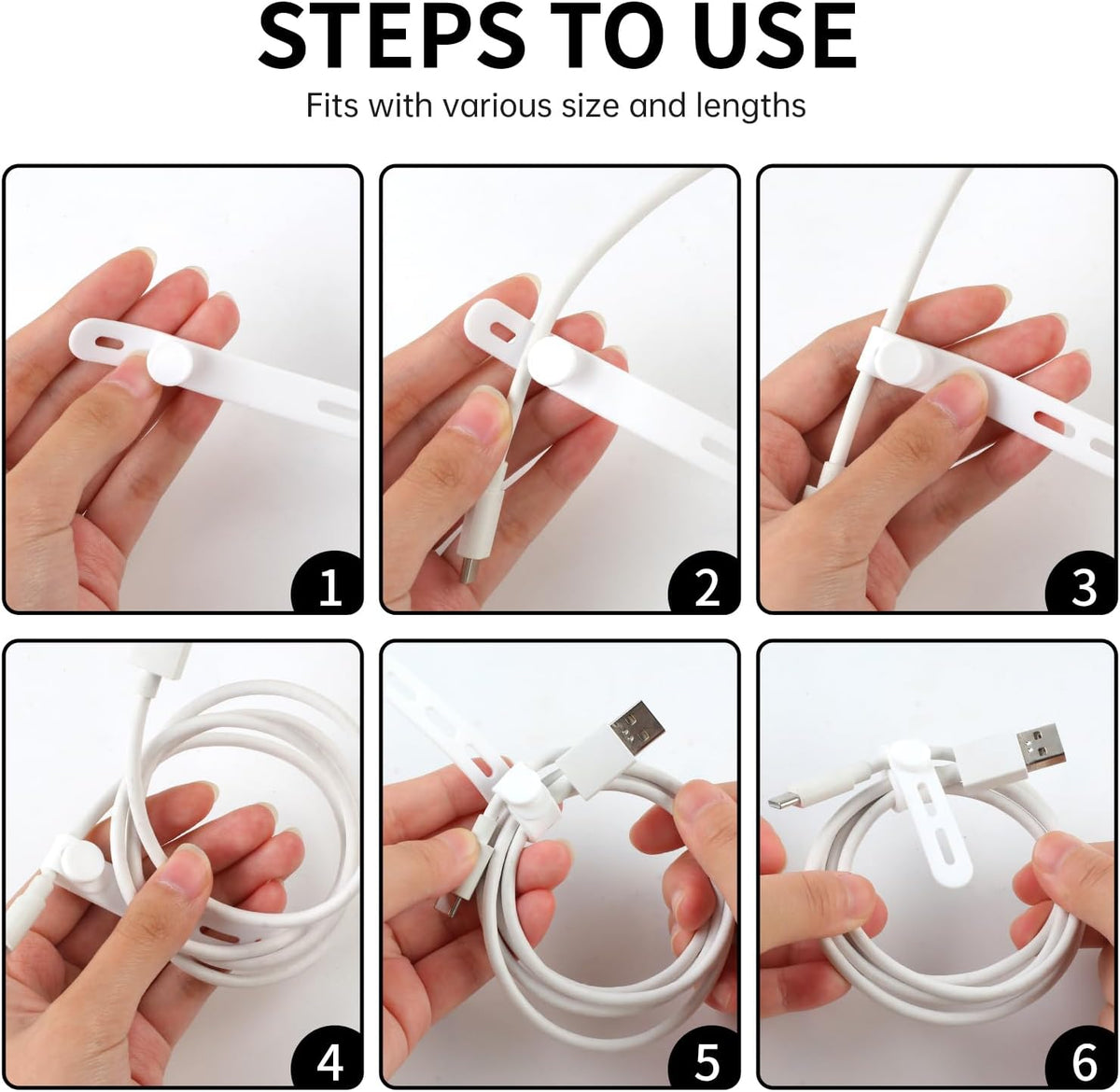 25 Pcs Silicone Cable Ties, Cable Ties Reusable, High Elasticity Cord Wraps for Electrical Cords, Cord Organizer for Earphone, Phone Charger(White)