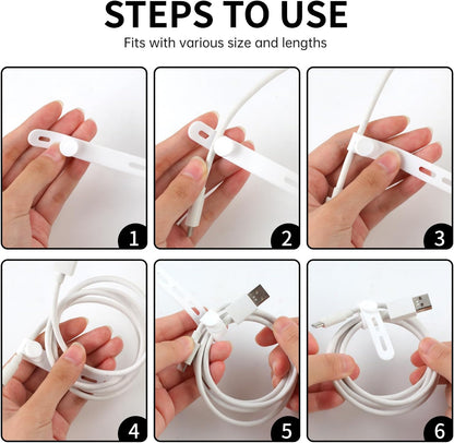 25 Pcs Silicone Cable Ties, Cable Ties Reusable, High Elasticity Cord Wraps for Electrical Cords, Cord Organizer for Earphone, Phone Charger(White)