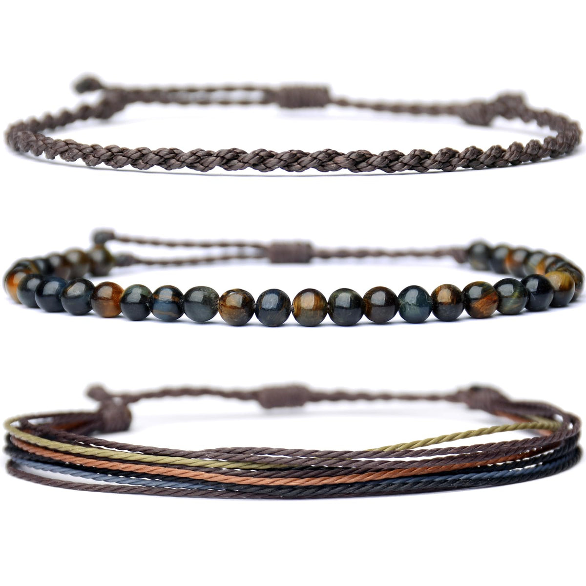Mezcla Vida Handmade Natural Stone Beaded Healing Bracelet Gift for Men Adjustable Rope String Bracelet