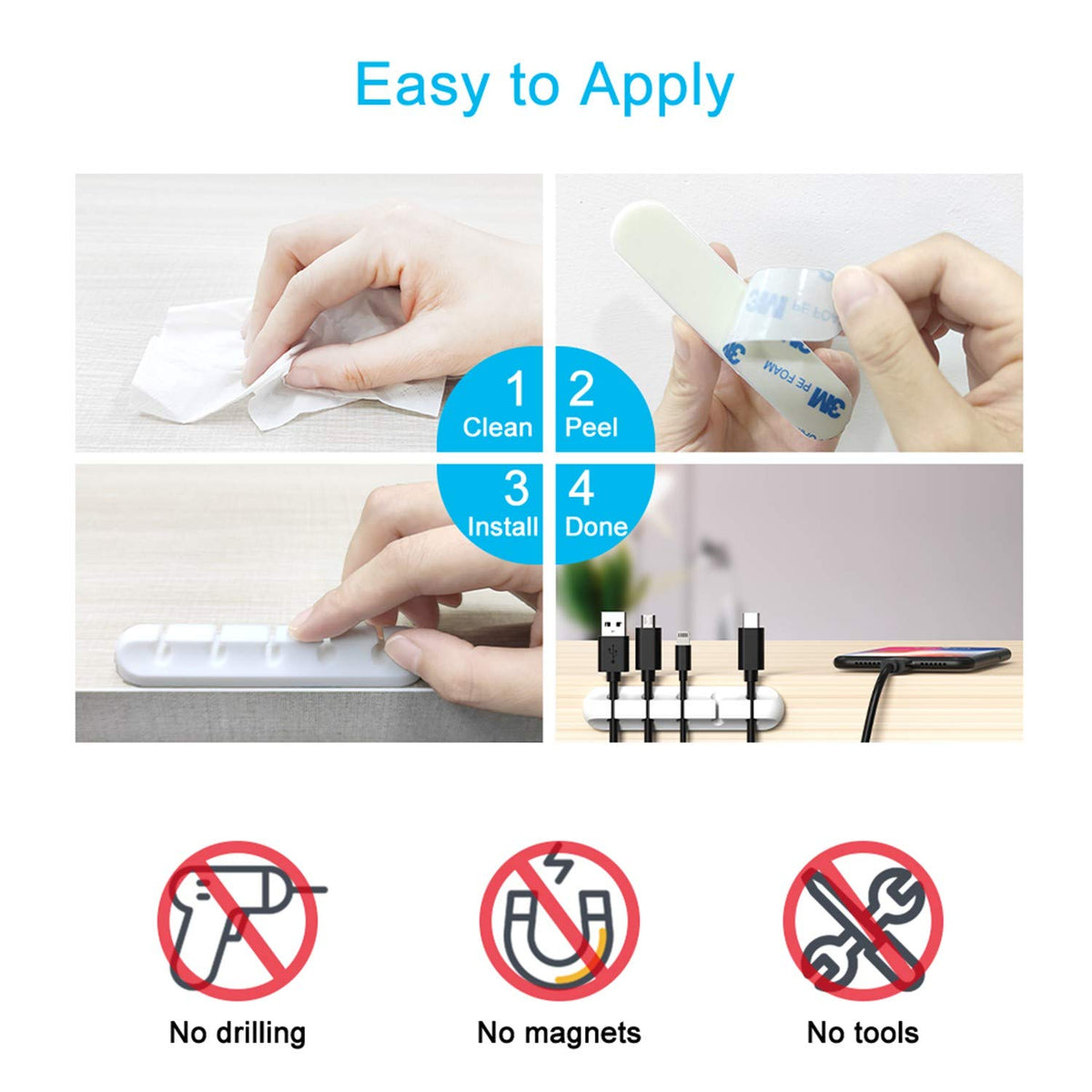 Cord Organizer for Desk, White Cable Organizer Cable Clips 2 Pack