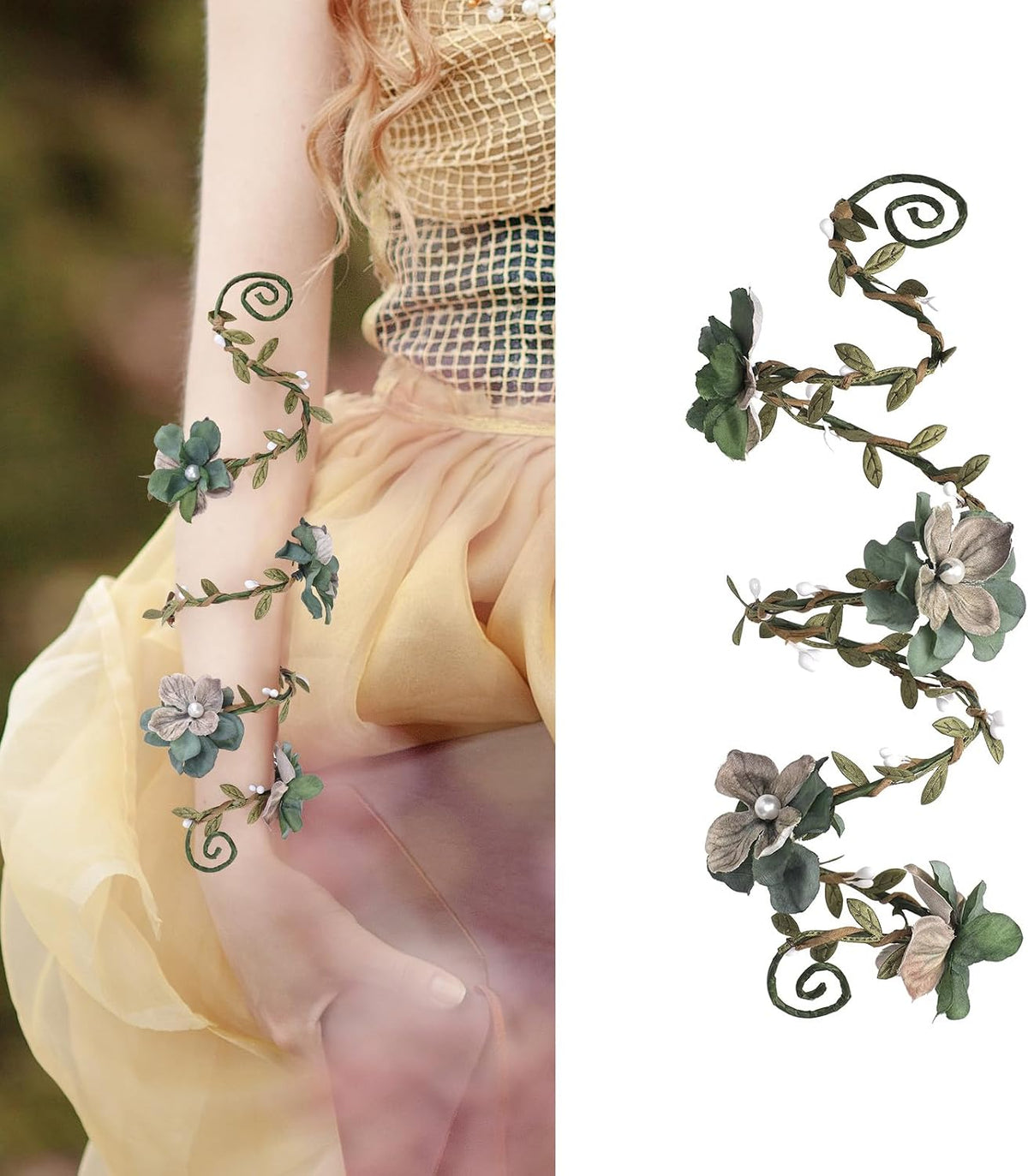 FRESHME Renaissance Fairy Floral Arm Wrap - 1 PC Elf Bracelet Forest Mother Nature Costume Renfaire Cosplay Fairy Accessories