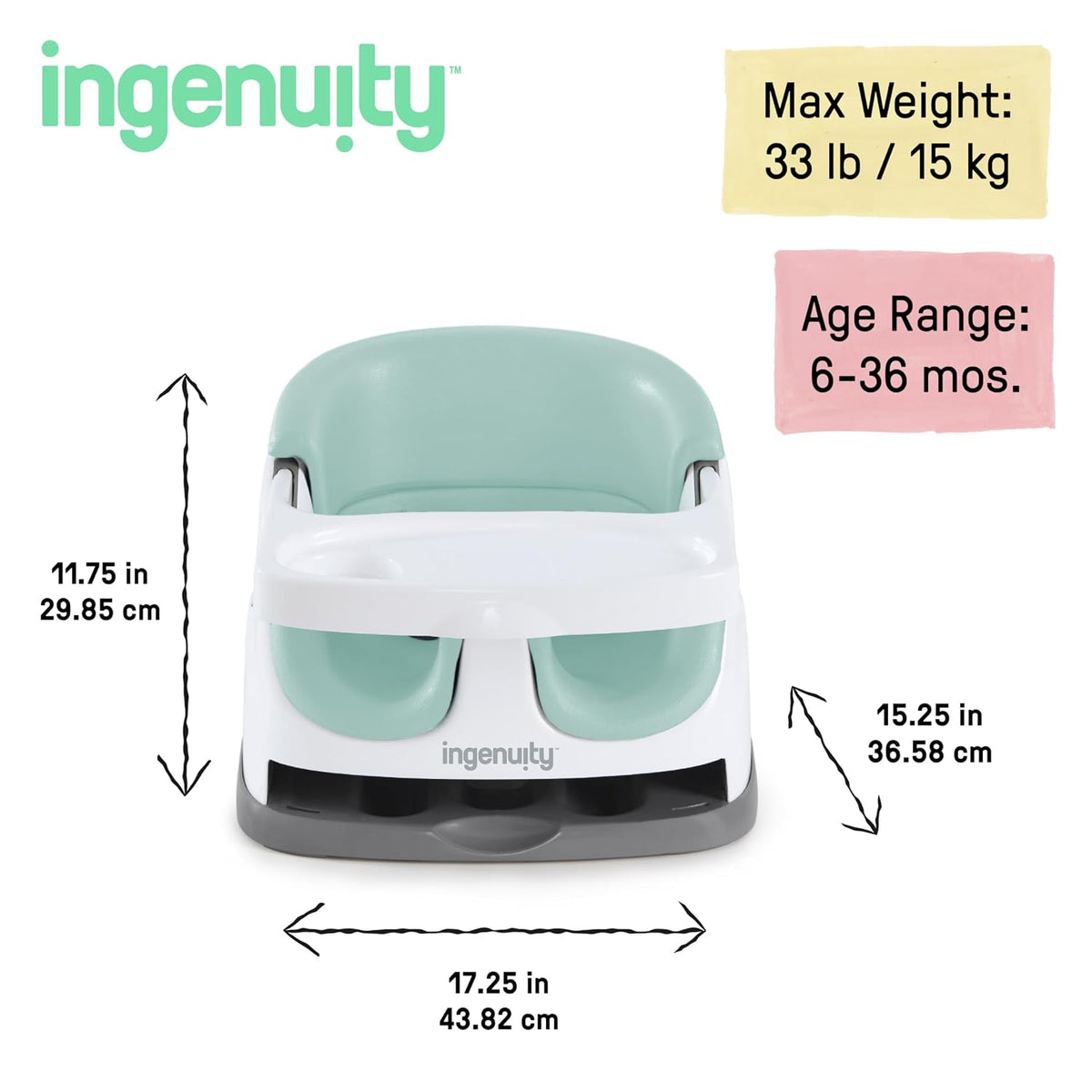 Ingenuity Baby Base 2-in-1 Booster Seat with Tray, Feeding & Floor Seat