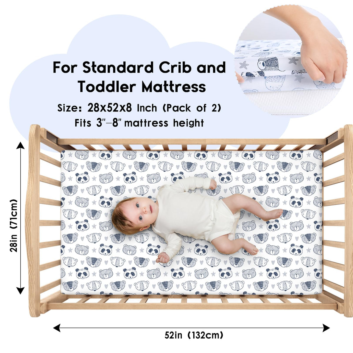 Yoofoss 2-Pack Baby Crib Sheets for Boys Girls 52x28 (Green+Leaf)