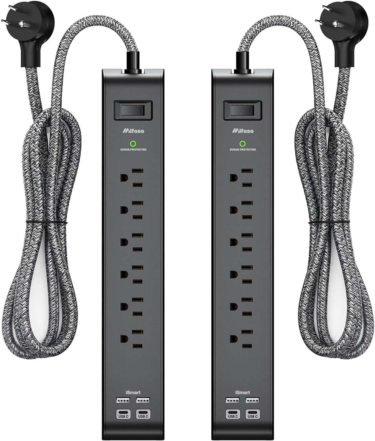 2 Pack 20FT Power Strip Surge Protector, Extension Cord Multiple Outlets