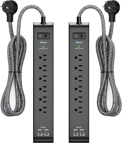 2 Pack 20FT Power Strip Surge Protector, Extension Cord Multiple Outlets
