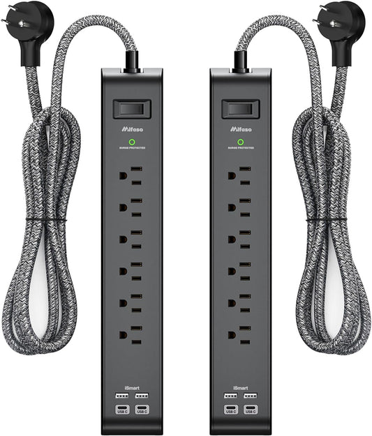 2 Pack 20FT Power Strip Surge Protector, Extension Cord Multiple Outlets
