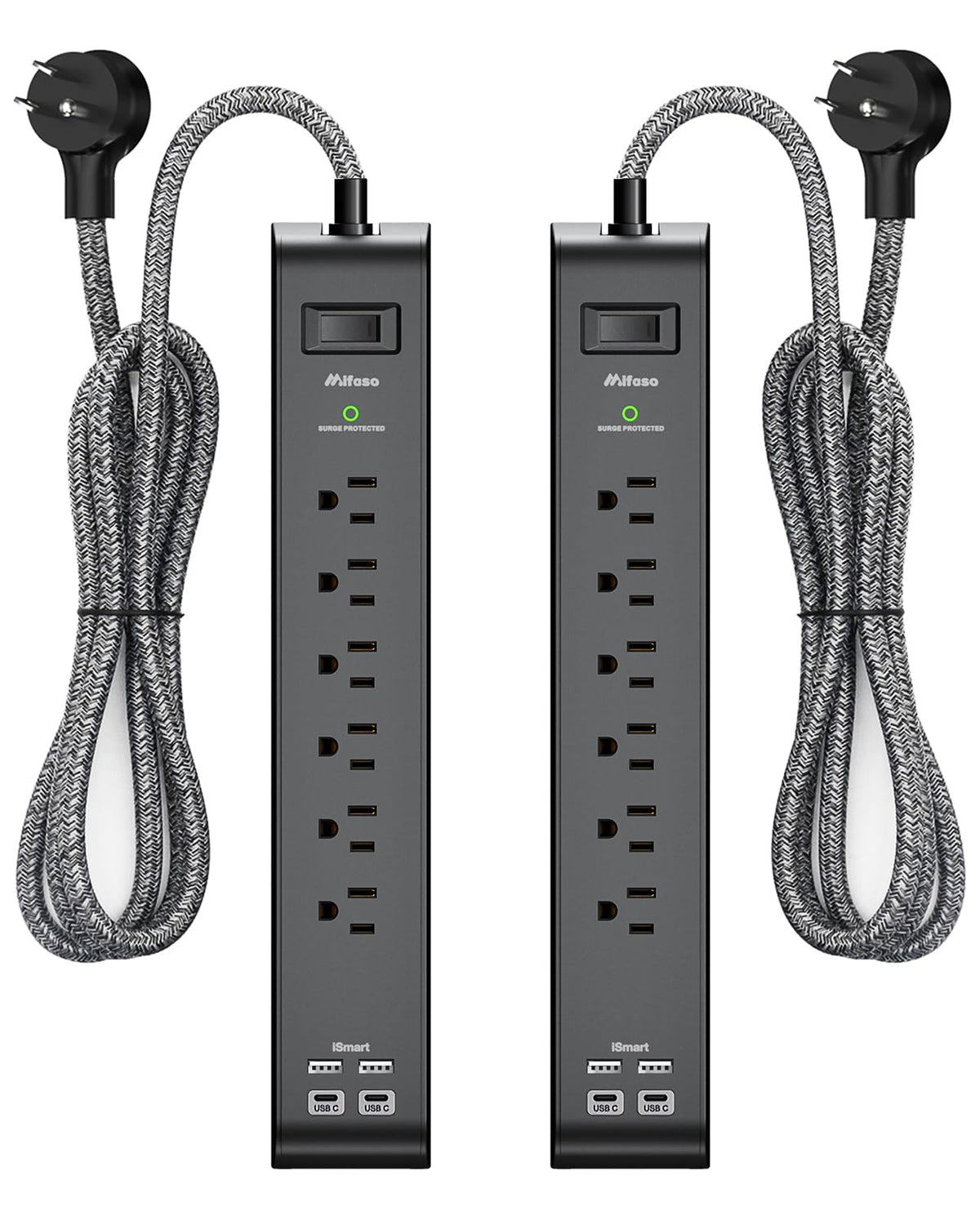 2 Pack 20FT Power Strip Surge Protector, Extension Cord Multiple Outlets