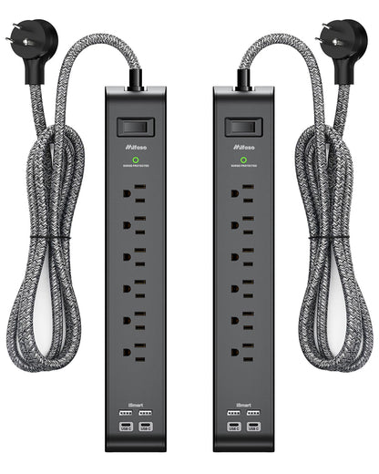 2 Pack 20FT Power Strip Surge Protector, Extension Cord Multiple Outlets