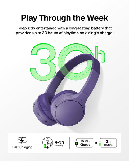 Belkin SoundForm Mini Kids Headphones, Wireless&Wired, 30H Playime, School