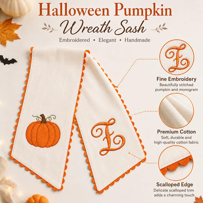 Halloween Pumpkin Wreath Sash Fall Front Door Orange Bow Decor (Y)