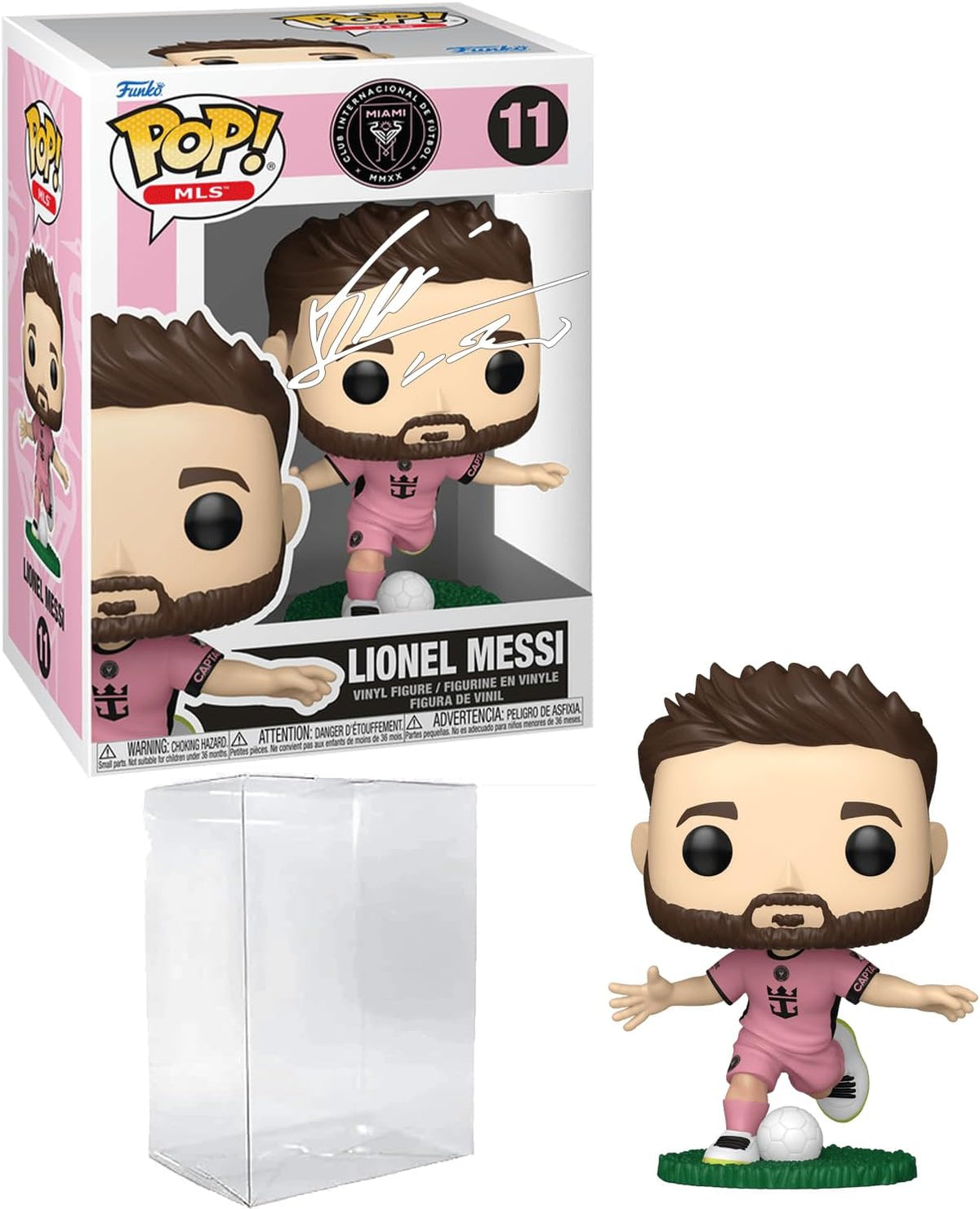 Lionel Messi #11 Pink Uniform Inter Miami CF Facsimile Signed Reprint Laser Autographed Funko POP! Soccer Figurine with Protector Case
