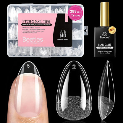 Beetles Soft Gel Nail Kit Almond Short 288pcs 12 Sizes Nail Tips with Glue