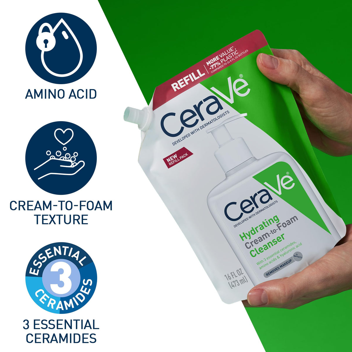 CeraVe Hydrating Cream To Foam Cleanser, Gentle Face Cleanser, 19oz