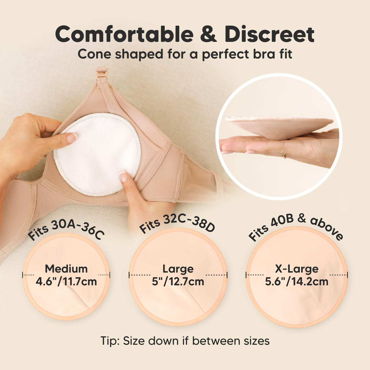 Organic Nursing Pads, 14 Washable Breast Pads,Wash Bag (Neutrals, XL 5.6")