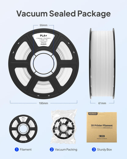 ELEGOO PLA+ 3D Printer Filament 1.75mm White 1KG