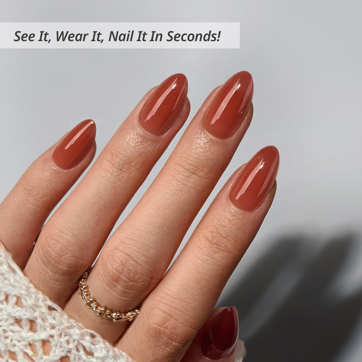 BTArtbox Press On Nails, Short Almond French Tip Nails, 32Pcs Full Kit