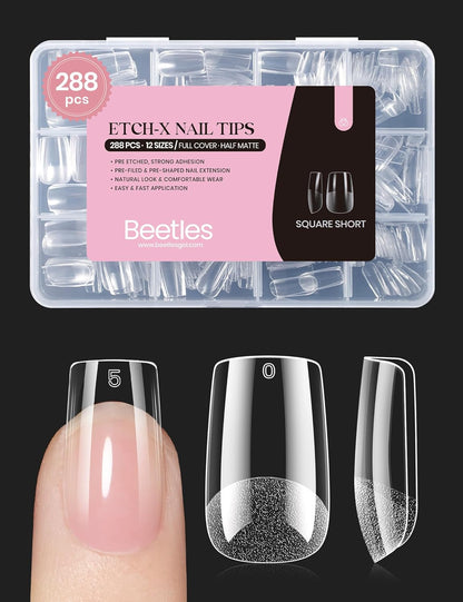 Beetles Soft Gel Nail Kit Almond Short 288pcs 12 Sizes Nail Tips with Glue