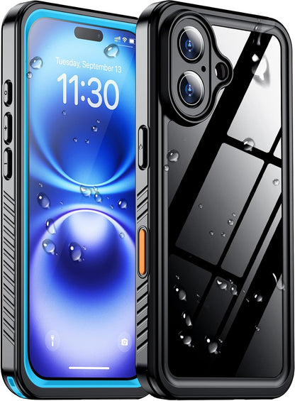 Temdan Compatible with iPhone 17 Pro Case,Waterproof Built-in Screen & Camera Protector IP68 Underwater Full Body 17FT Military Dropproof Shockproof Phone Case 6.3"-Blue/Clear