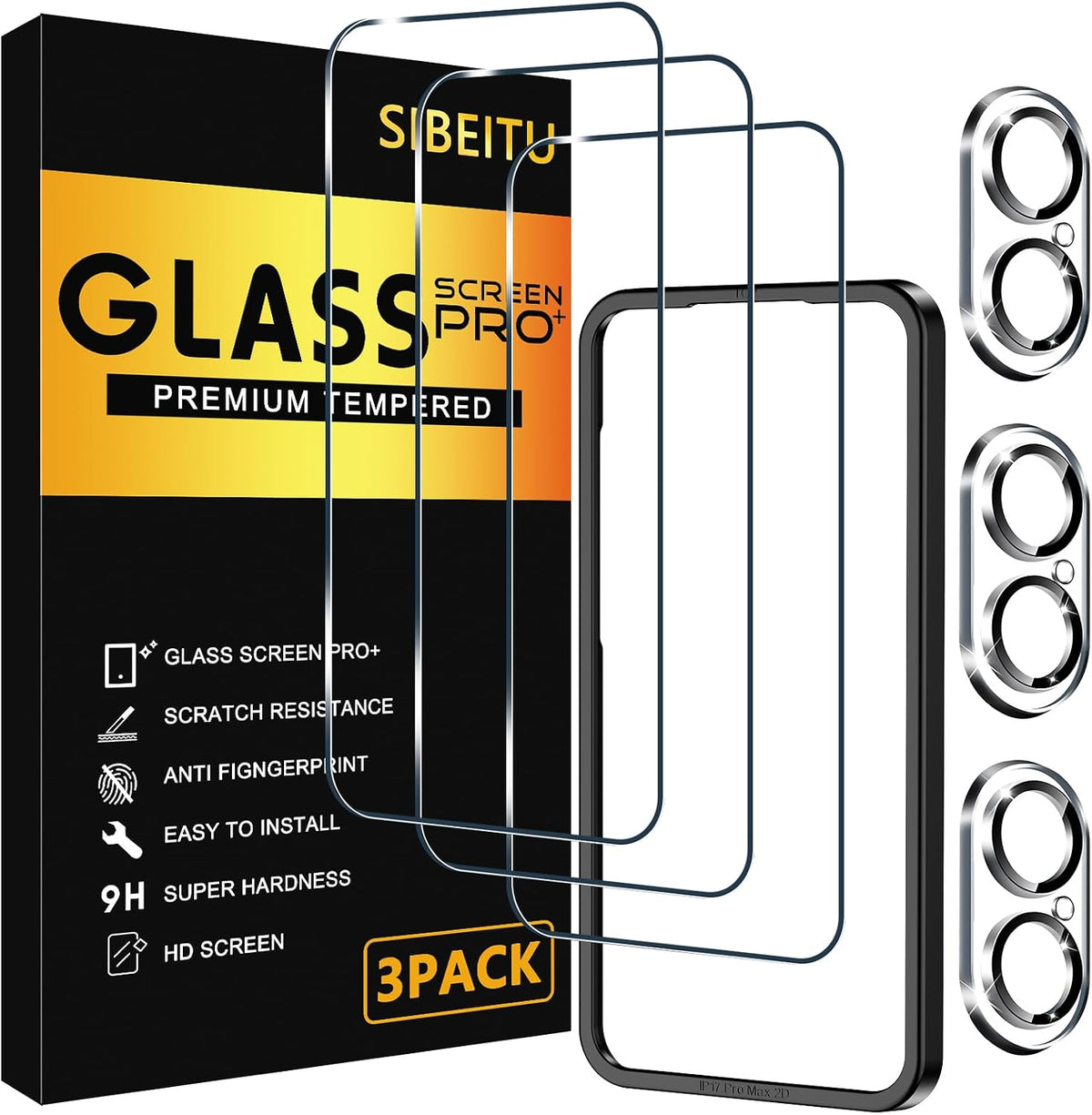 SIBEITU 3+3 Pack Screen Protector + Camera Lens Protector for iPhone 14 Pro