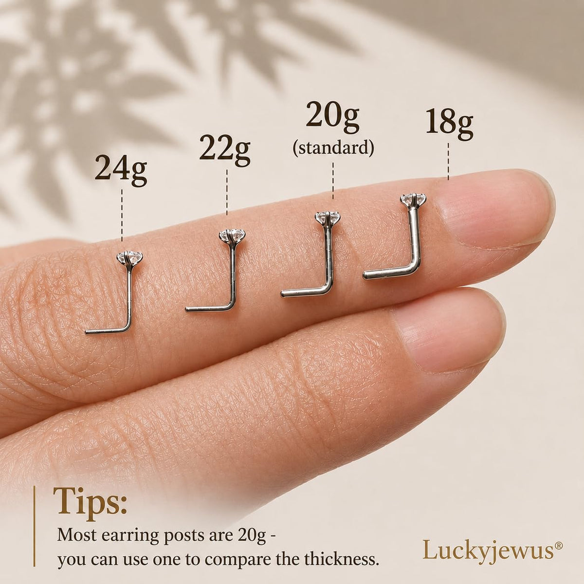 925 Sterling Silver Nose Ring Stud for Women, 18G/20G/22G/24G, L Shaped