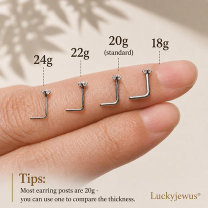 925 Sterling Silver Nose Ring Stud for Women, 18G/20G/22G/24G, L Shaped