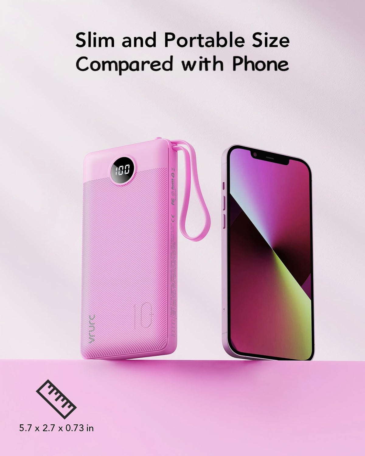 VRURC Portable Charger, Built in 4 Cables & Lanyard Power Bank 10000mAh