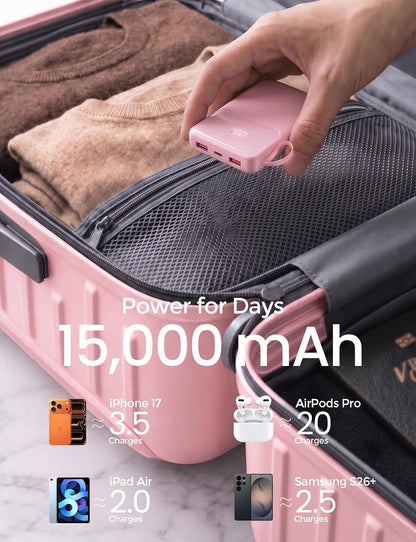 HELLEE 15000mAh Portable Charger Power Bank, 45% Smaller Built-in 4 Cables