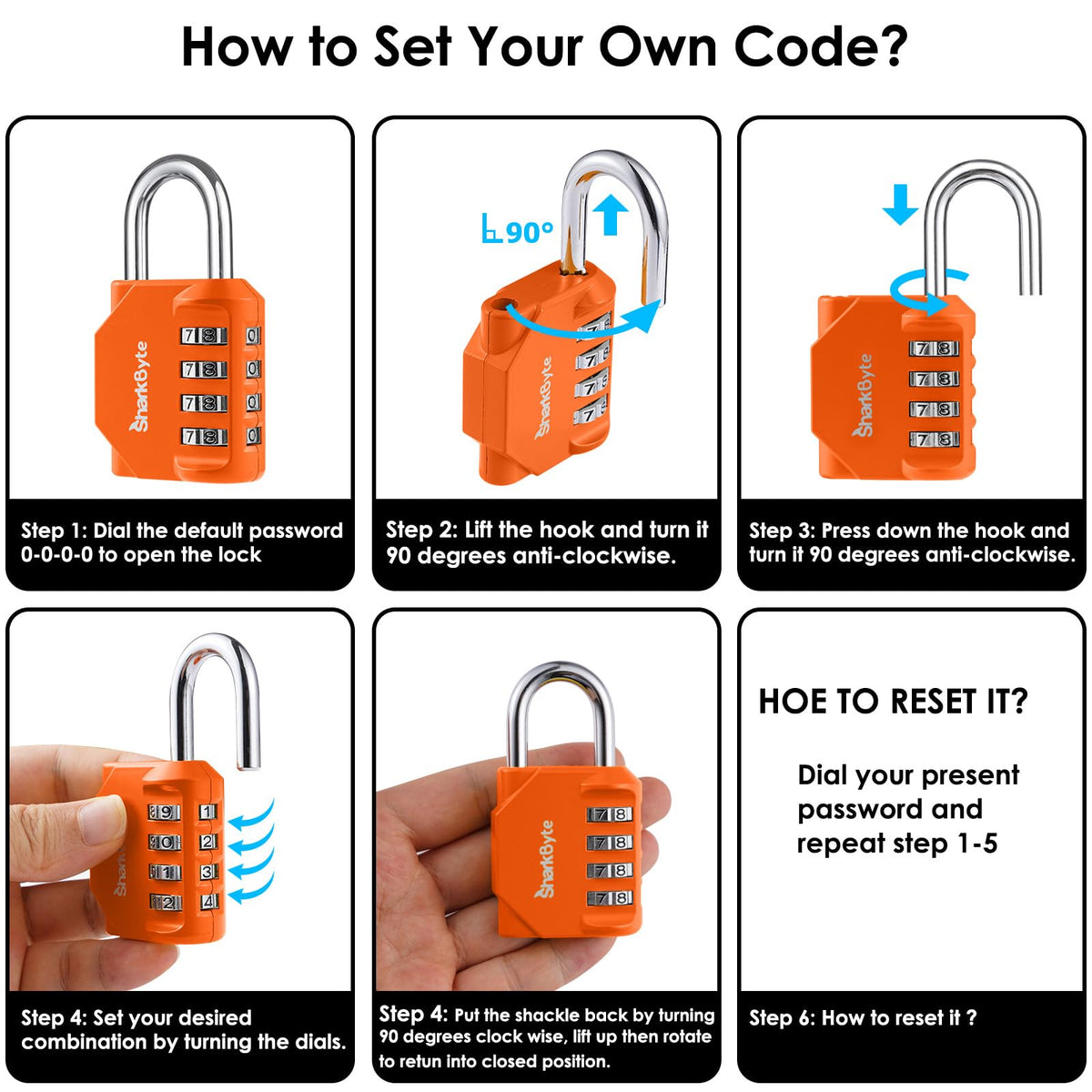 SharkByte Heavy Duty Combination Padlock – 4-Digit Weatherproof Outdoor Lock with Stainless Steel Shackle, Anti-Rust Resettable Code for Gym, School, Locker, Shed, Toolbox, Gate & Warehouse - Purple