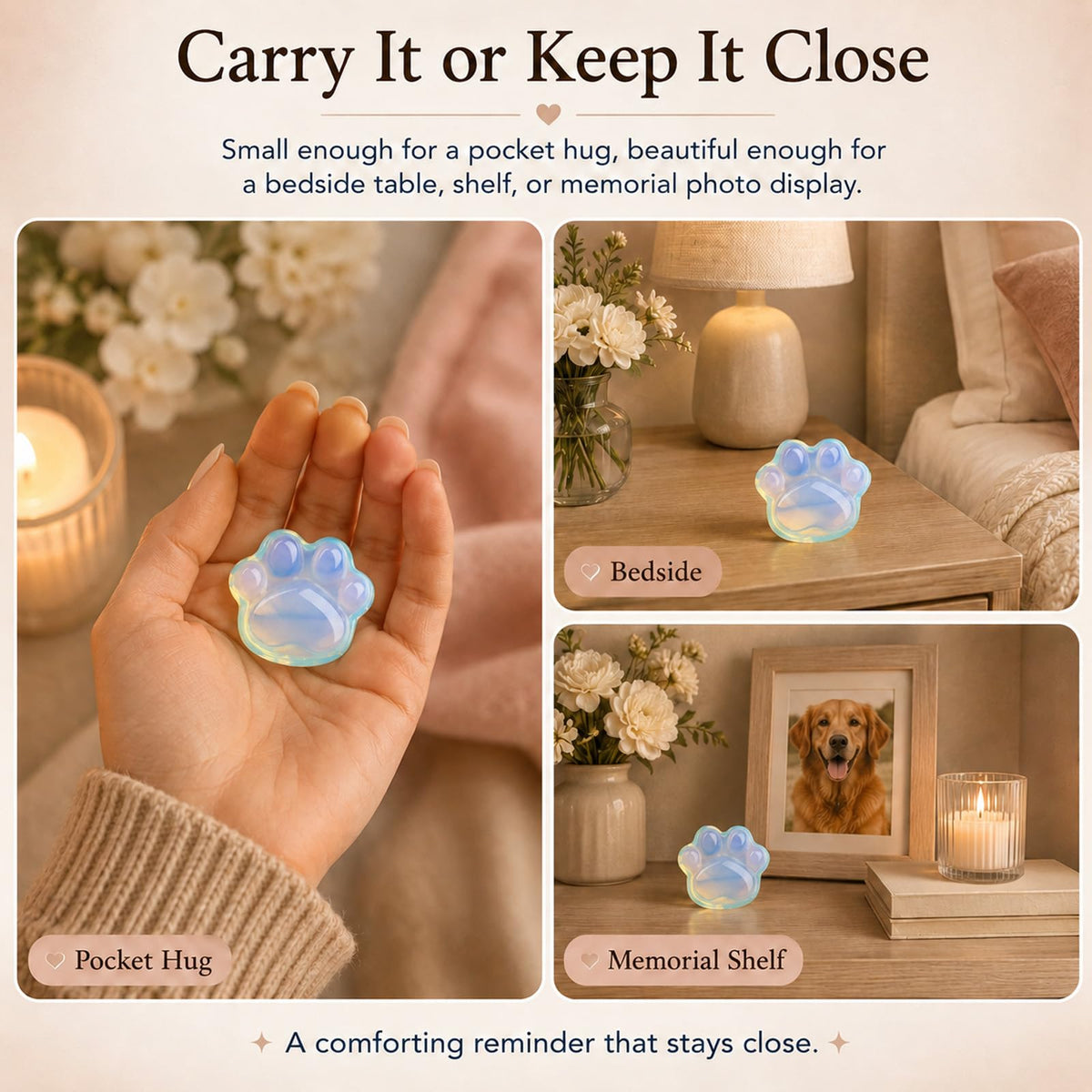 Dog Memorial Gifts for Loss of Dog, Rose Quartz Paw & Memorial Bracelet