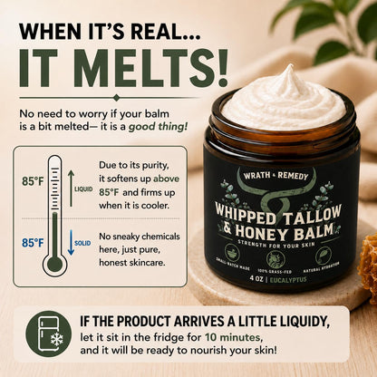 Wrath & Remedy Beef Tallow and Honey Balm, Handcrafted, Unscented, 4 oz