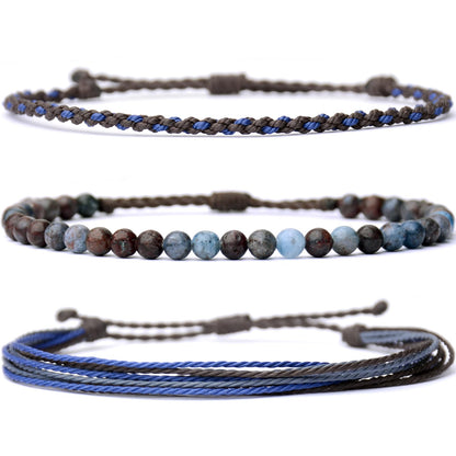 Mezcla Vida Handmade Natural Stone Beaded Healing Bracelet Gift for Men Adjustable Rope String Bracelet