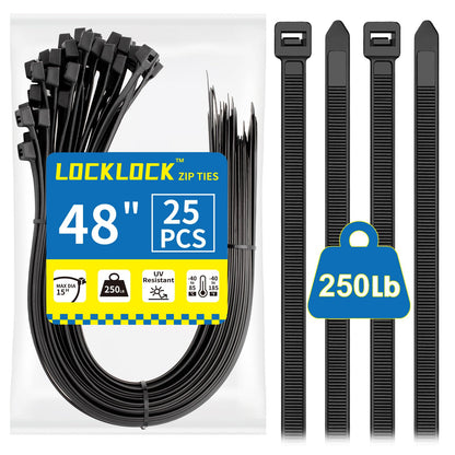 Black Zip Ties Assorted 12+8+6+4 inch, 200 Pack, Cable Ties, UV Resistant Wire Ties for Outdoor Use,Tie Straps, LOCKLOCK