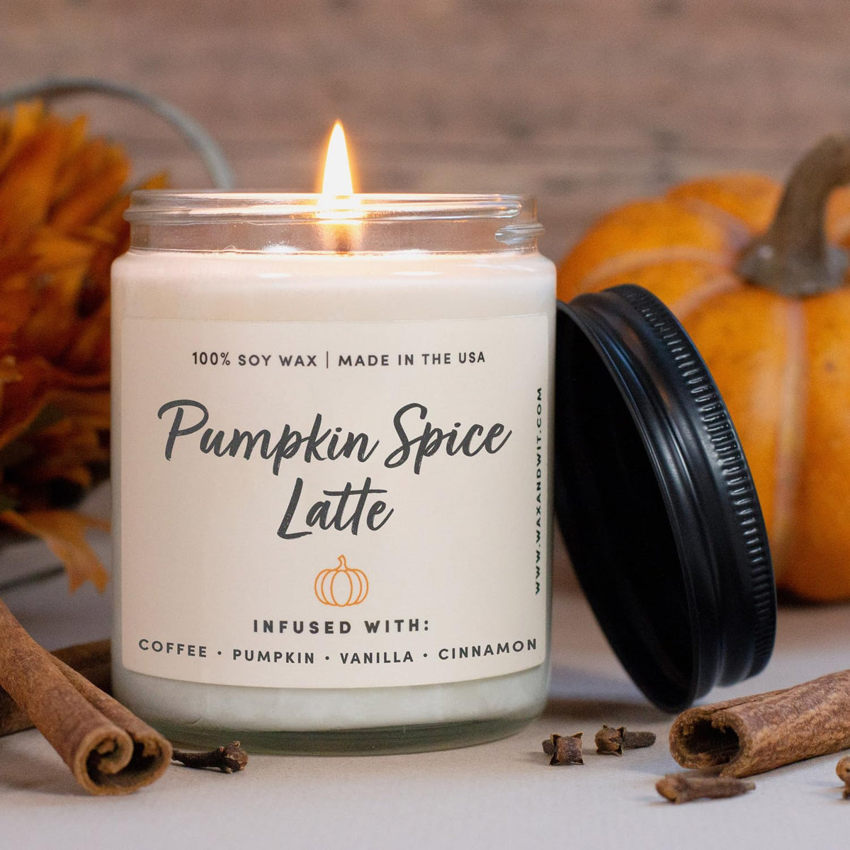 Wax & Wit Fall Candles for Home Scented – Apple, Cinnamon, Clove, Orange – Perfect Home Décor Gifts for Autumn, Holiday, Christmas, Winter - 9oz, Soy Wax, 50 Hour Burn