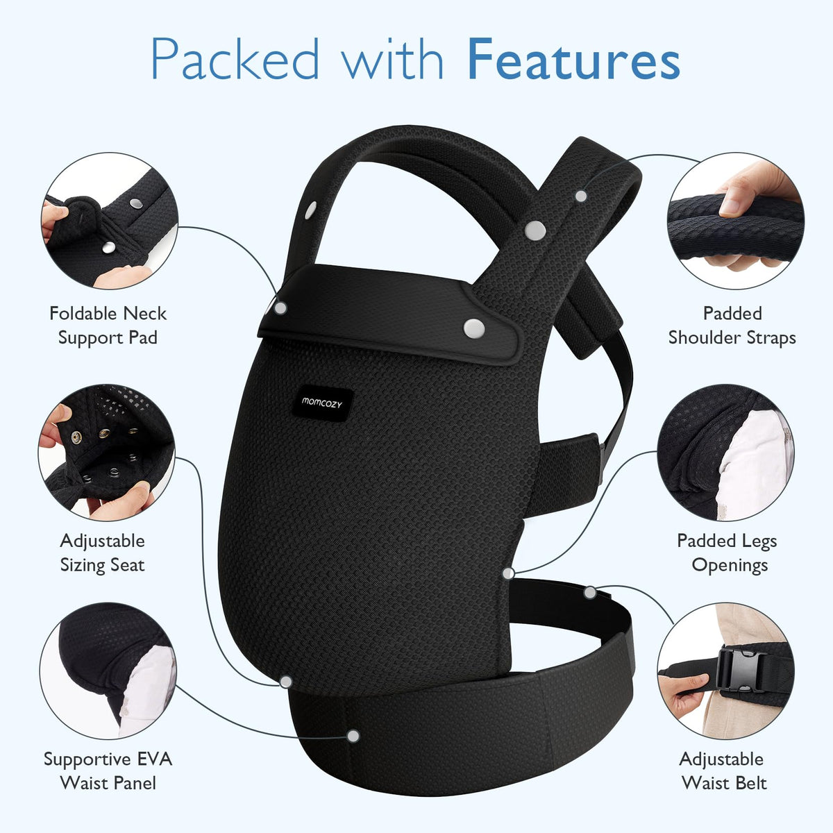Momcozy PureHug Baby Carrier - Ergonomic, Cozy and Lightweight for 7-45 lbs