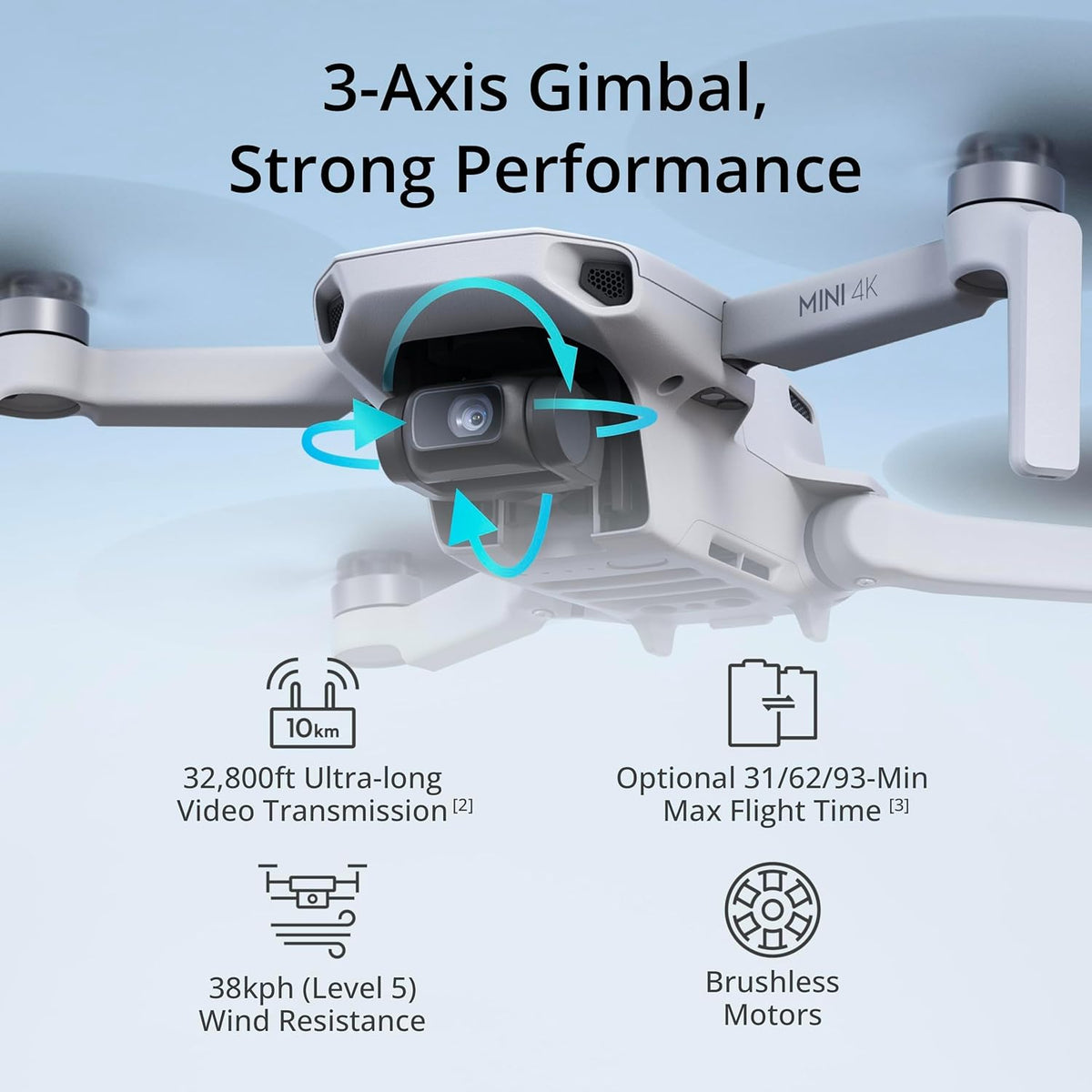 DJI Mini 4k Drone with Strobe Light, Landing Gear, Propeller Holder Strap