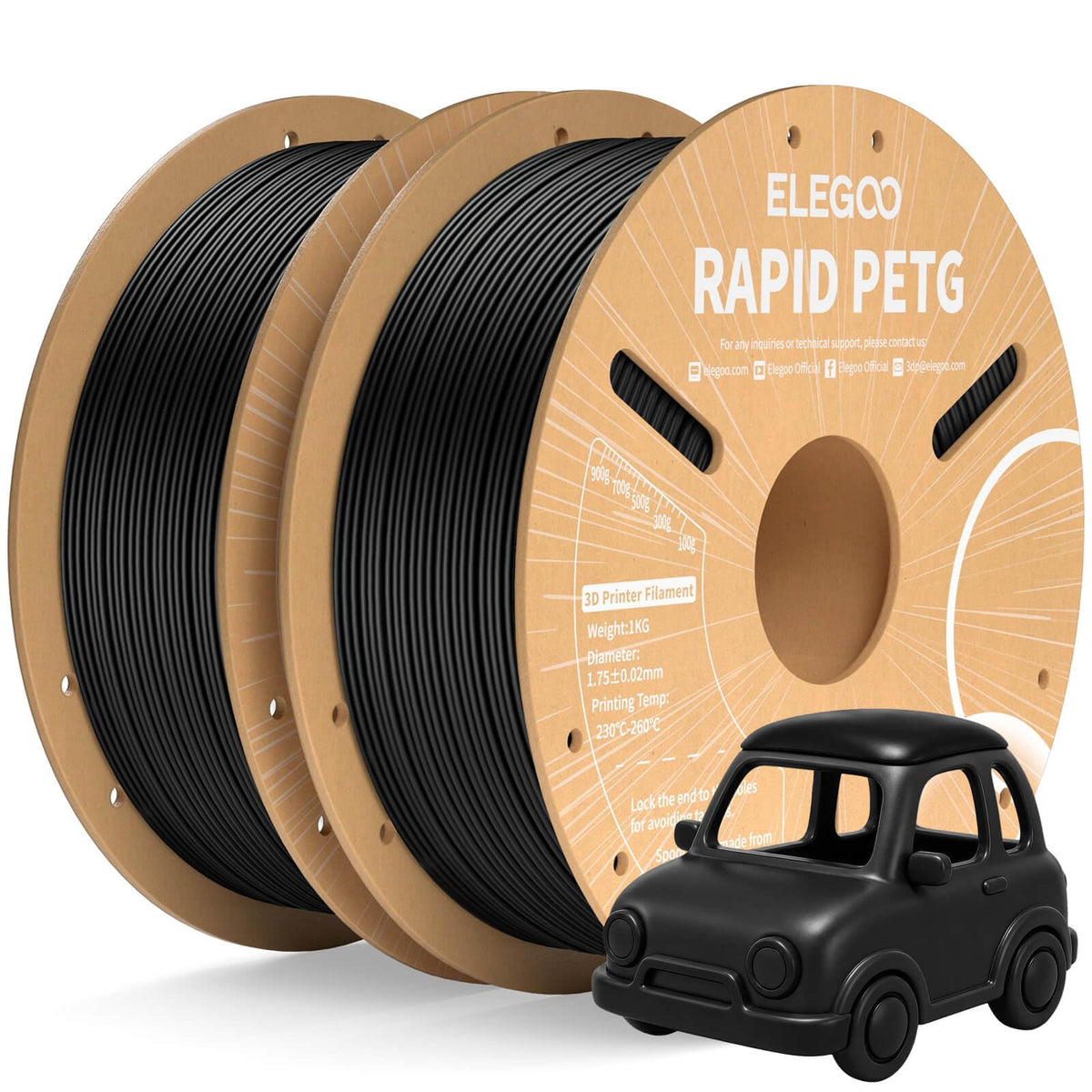 ELEGOO Rapid PETG 3D Printer Filament 1.75mm Black 1KG