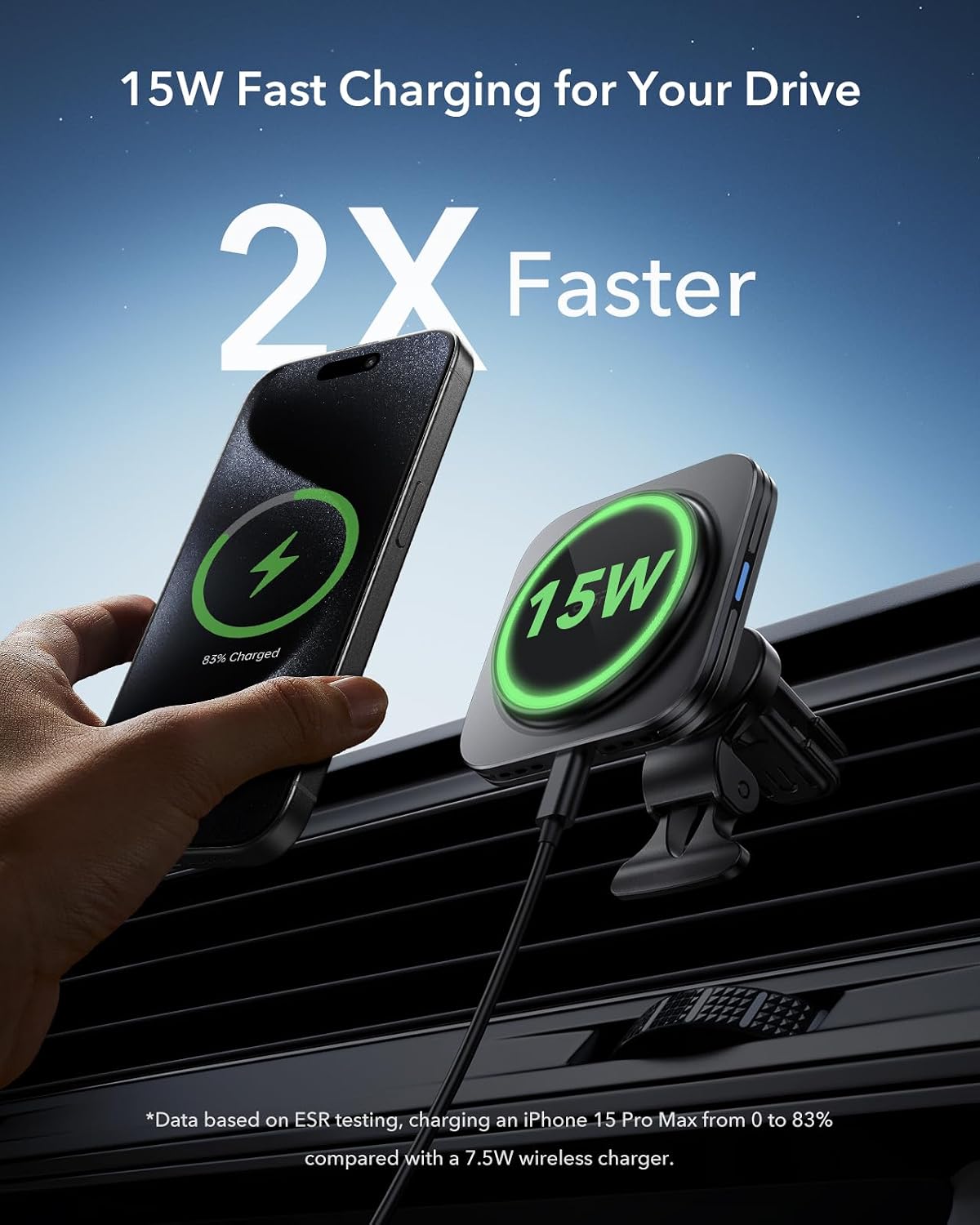 ESR for MagSafe Car Mount Charger for iPhone Duo/18 Pro/17-12, Samsung S26